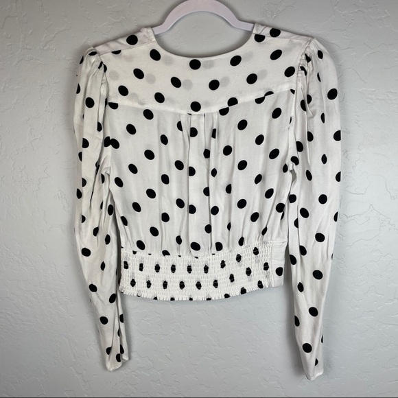 AFRM Polka Dot Long Sleeve Wrap Front Puff Shoulder Crop Top Women's Size Small - Picture 5 of 7